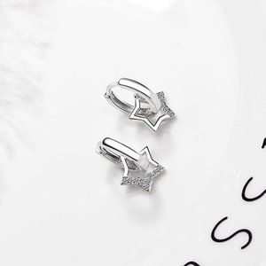 NEW Silver Simple Zircon Hollow Star Pendant Hoop Earrings